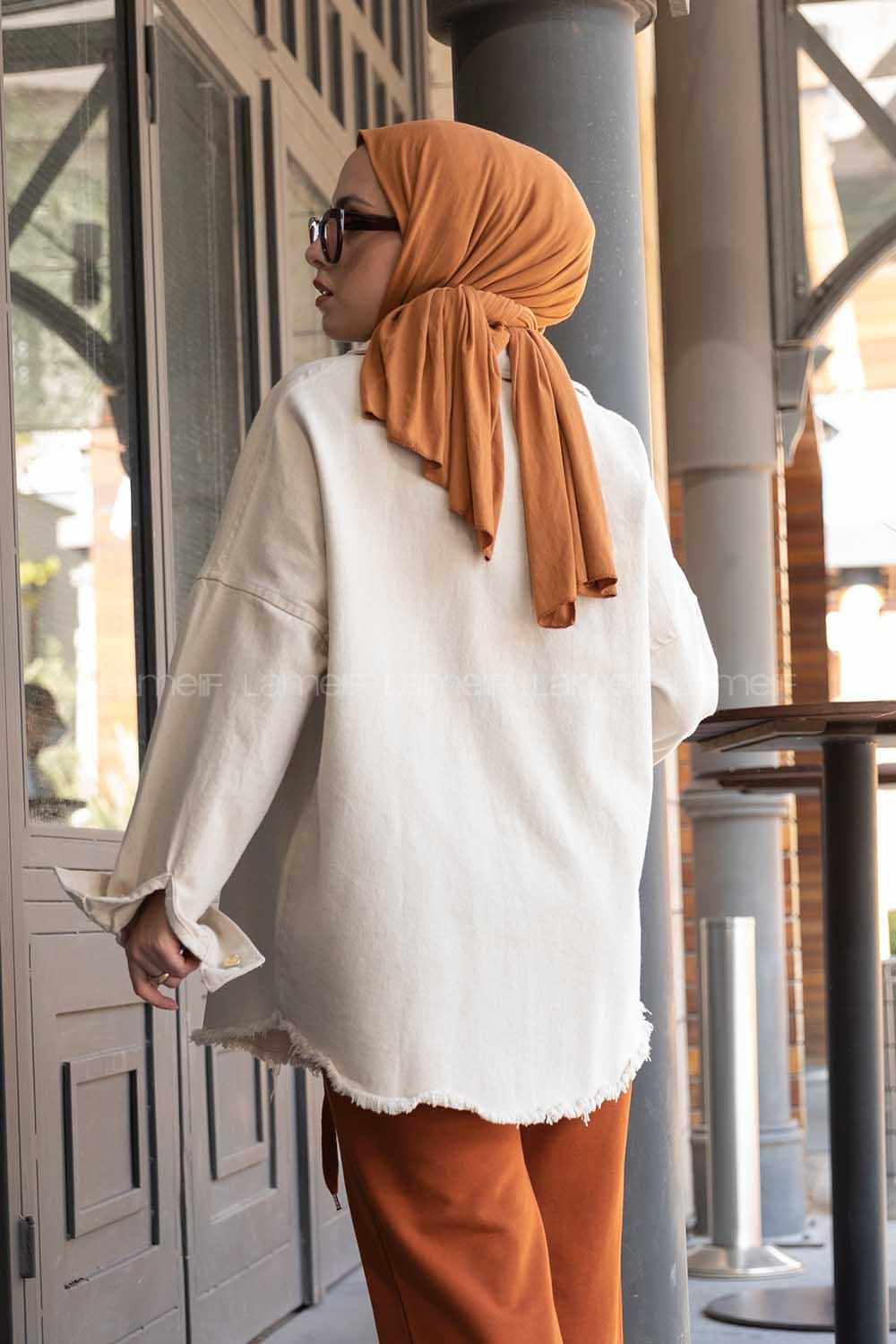 Modalamelif Eteği Püsküllü Kot Ceket Taş