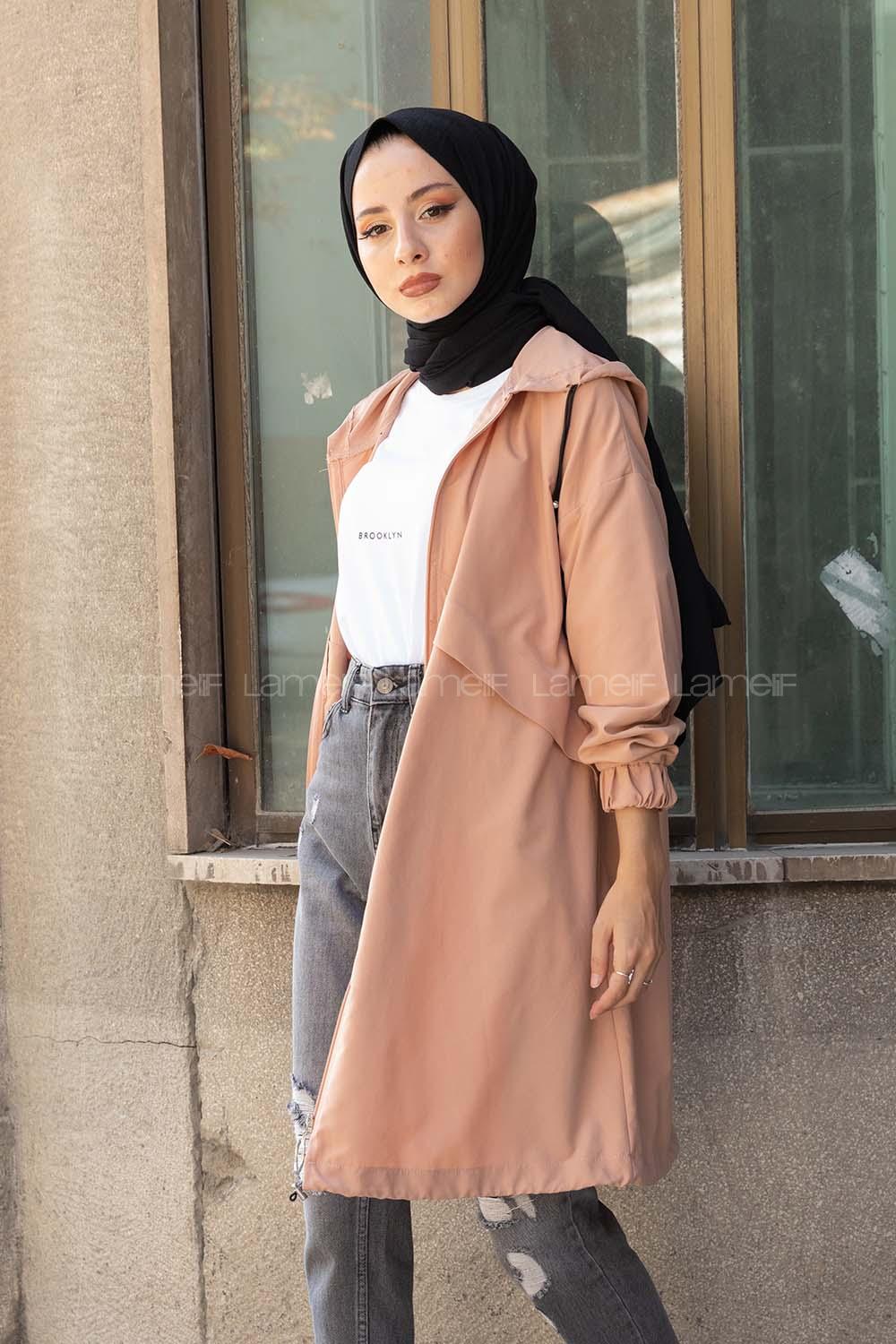 Modalamelif Kapşonlu Hırka Pudra