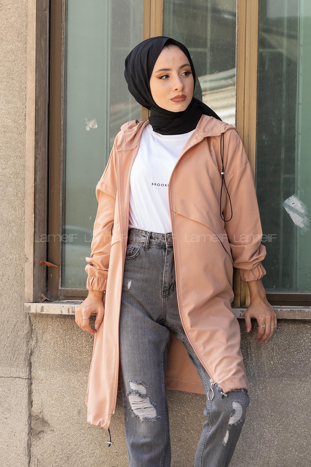 Modalamelif Kapşonlu Hırka Pudra