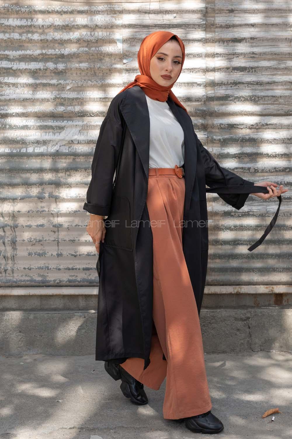 Modalamelif Kuşak Bağlamalı Trenç Siyah