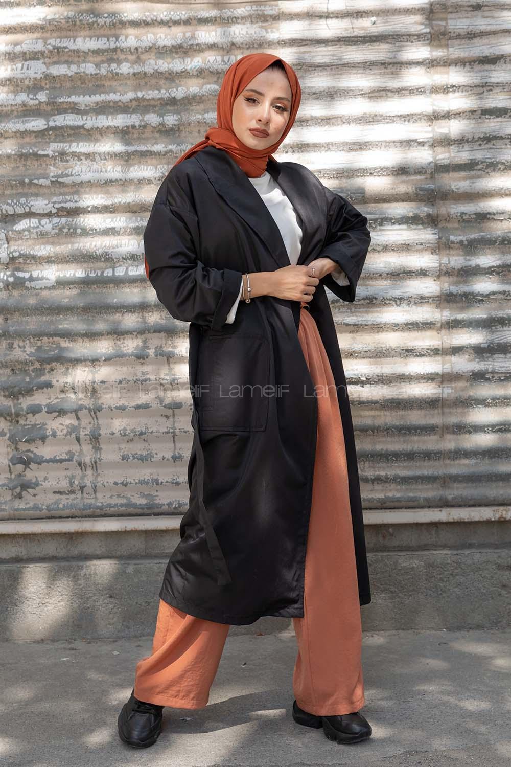 Modalamelif Kuşak Bağlamalı Trenç Siyah