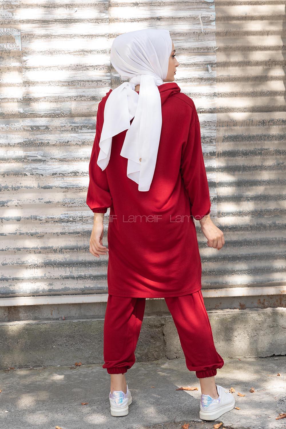 Modalamelif Önü Baskılı İkili Takım Bordo