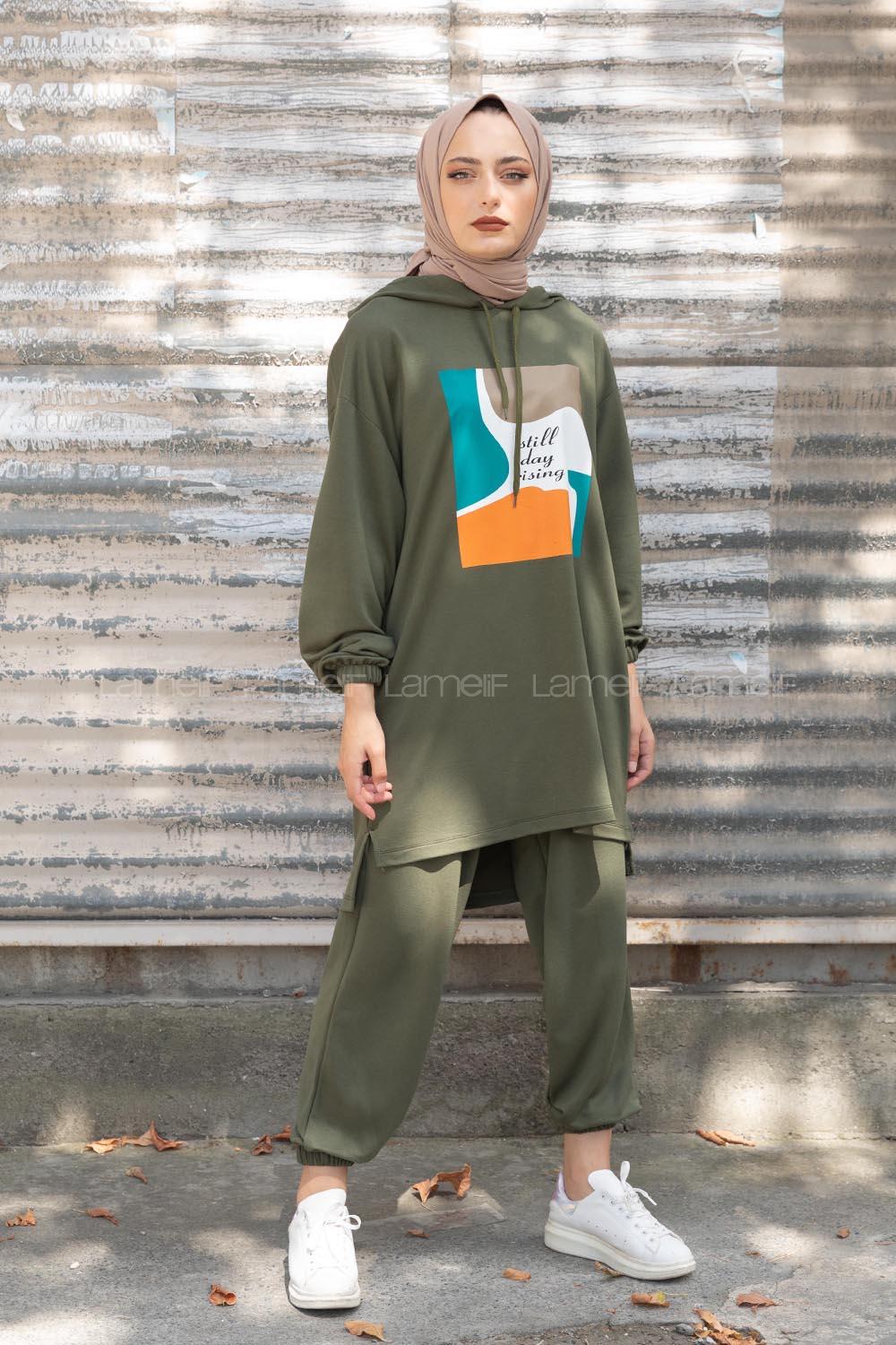 Modalamelif Önü Baskılı İkili Takım Haki