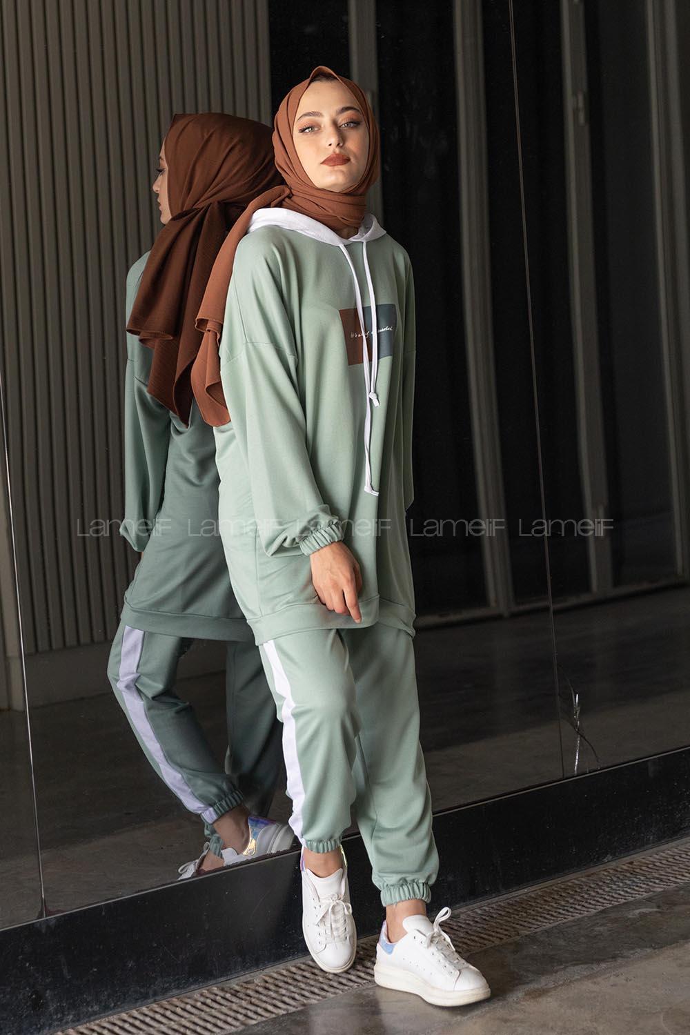 Modalamelif Önü Yazı Baskılı Garnili İkili Takım Çağla