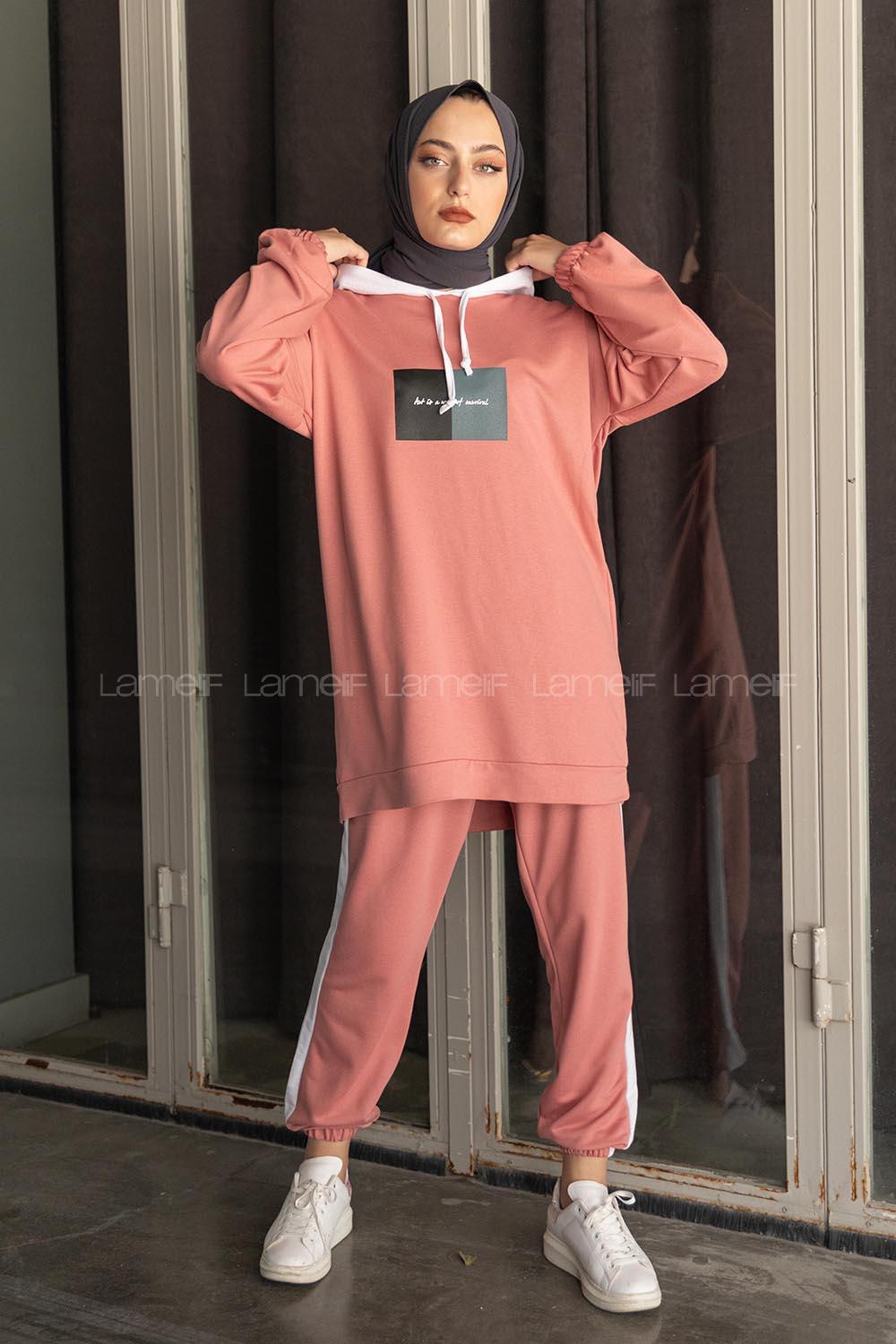 Modalamelif Önü Yazı Baskılı Garnili İkili Takım Pudra