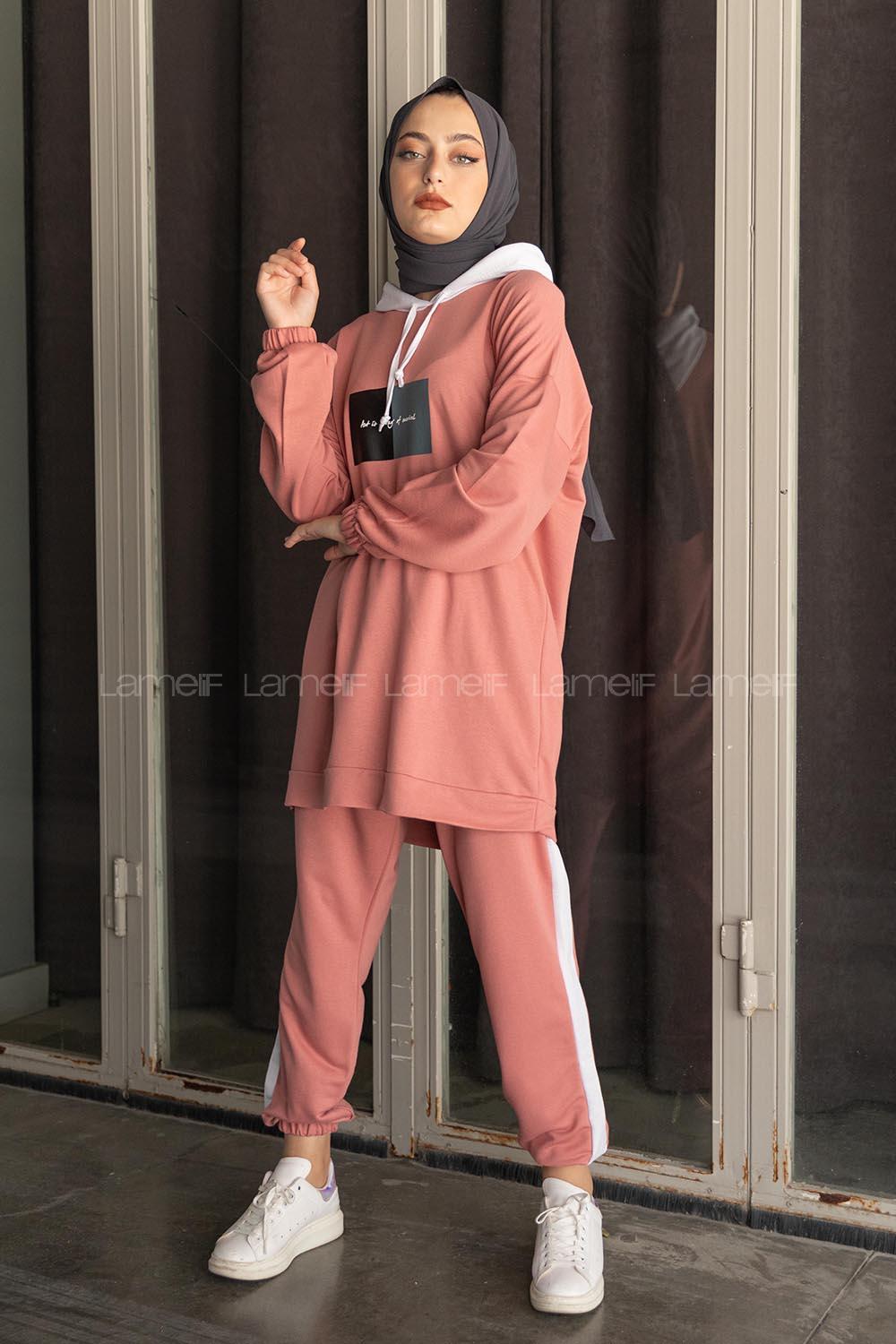 Modalamelif Önü Yazı Baskılı Garnili İkili Takım Pudra