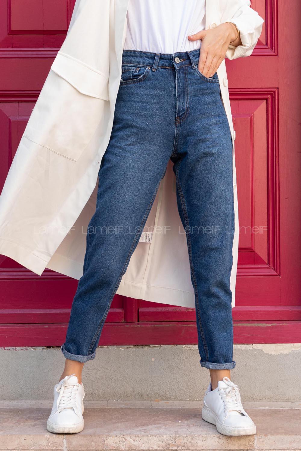 Lamelif Boru Paça Mom Jean Koyu Mavi