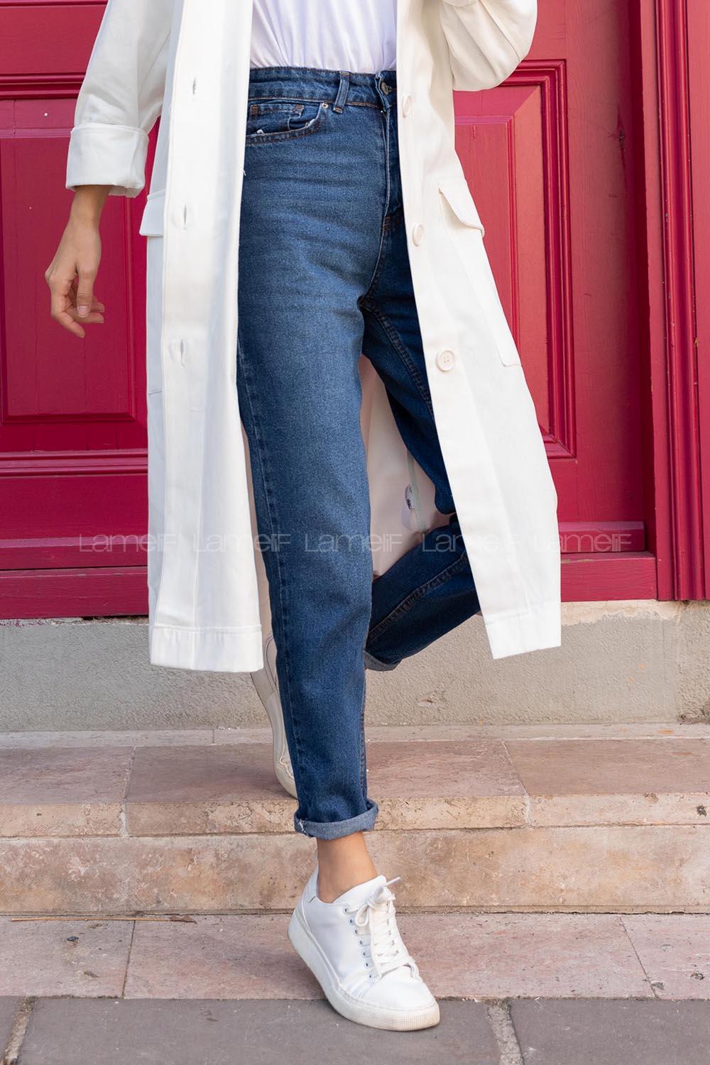 Lamelif Boru Paça Mom Jean Koyu Mavi