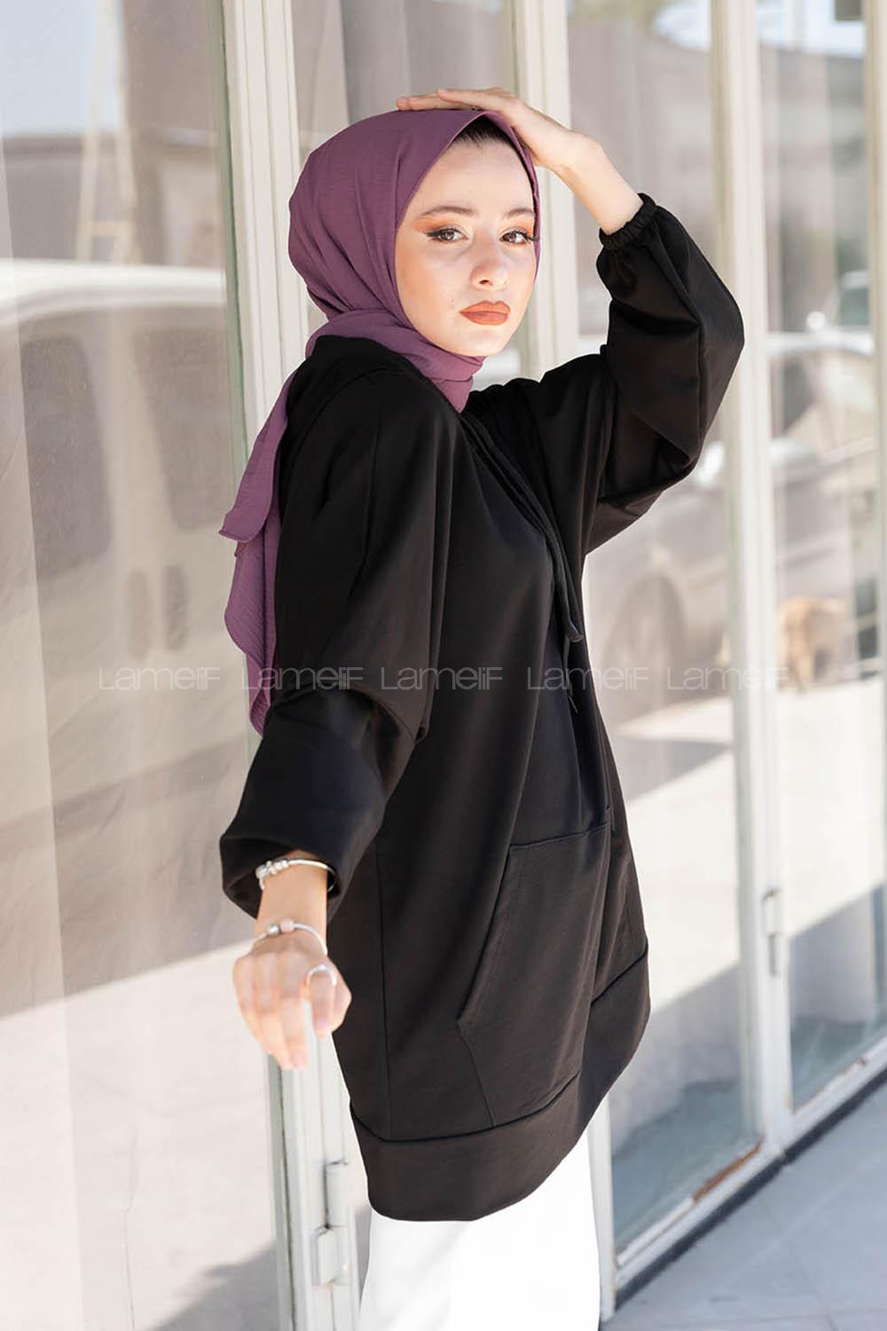 Modalamelif  Kanguru Cepli Kapşonlu Sweatshirt Siyah