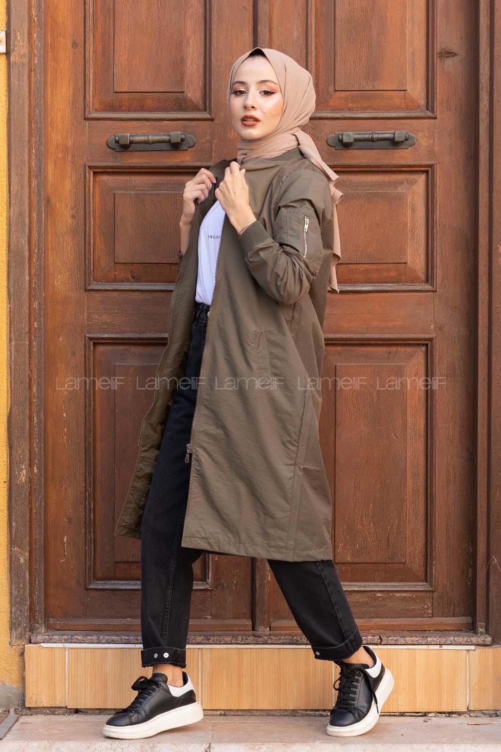 Modalamelif Kol Fermuarlı Astarlı Yağmurluk Haki