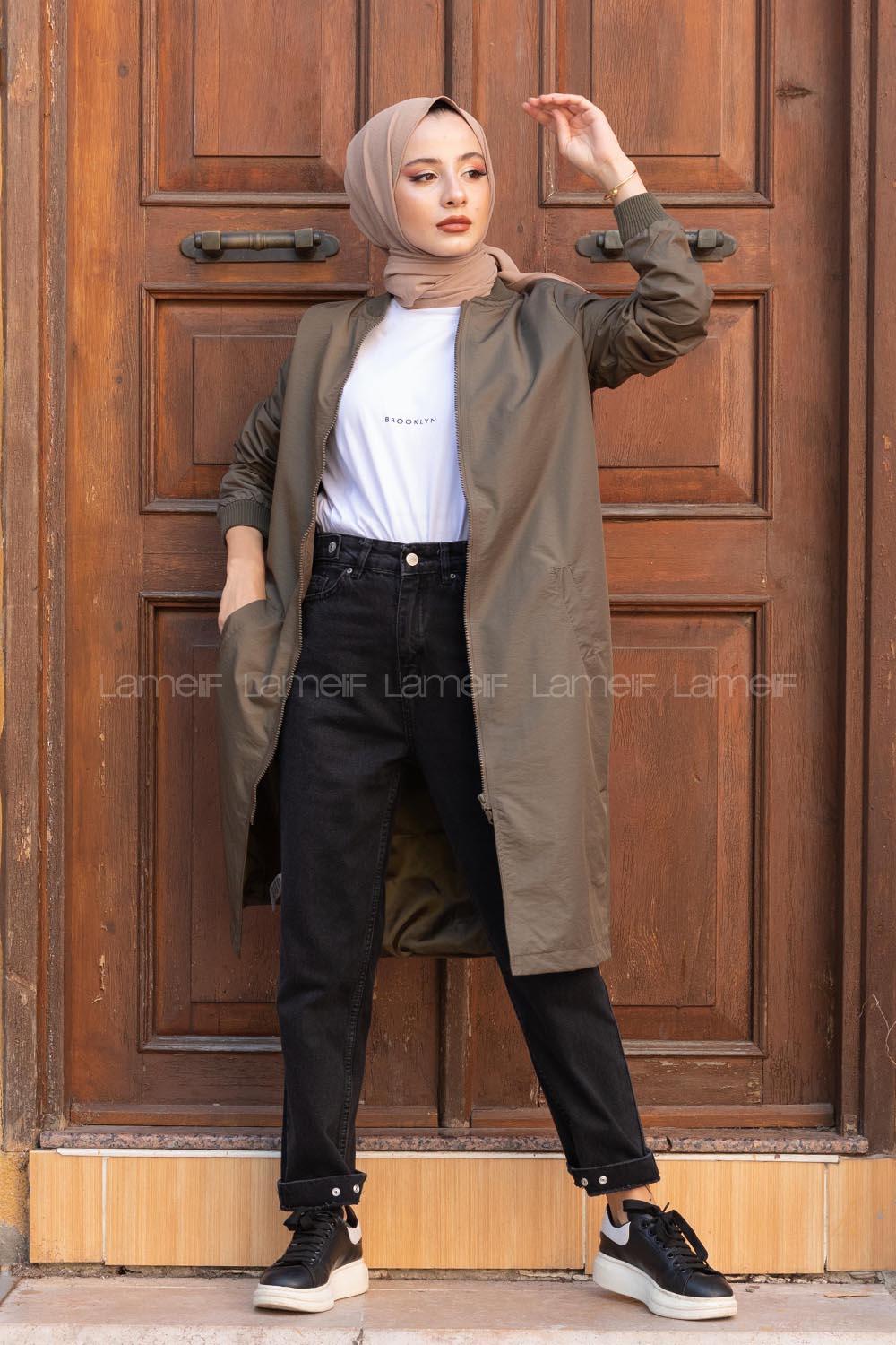 Modalamelif Kol Fermuarlı Astarlı Yağmurluk Haki