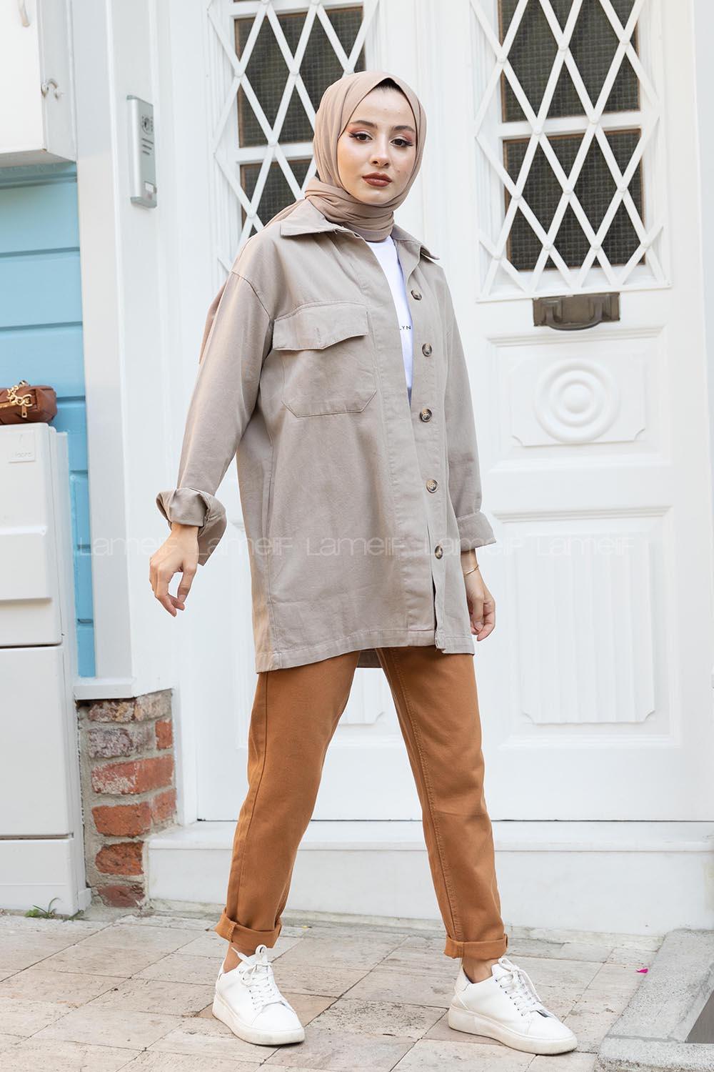 Modalamelif Önü Gizli Düğmeli Tek Cepli Ceket Vizonrengi