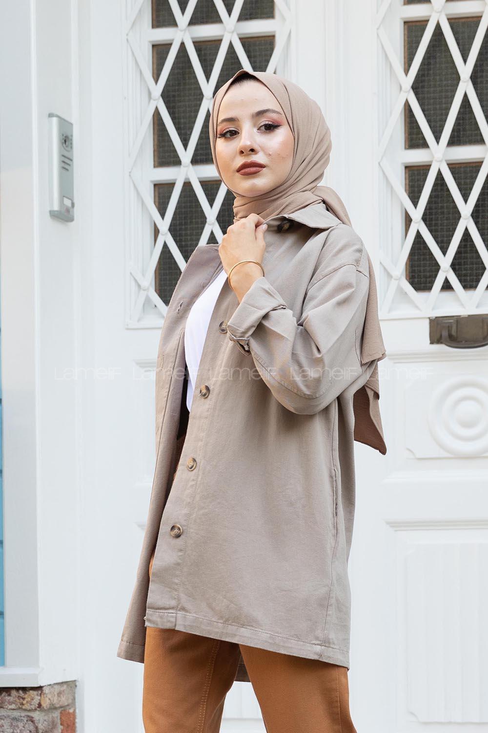 Modalamelif Önü Gizli Düğmeli Tek Cepli Ceket Vizonrengi