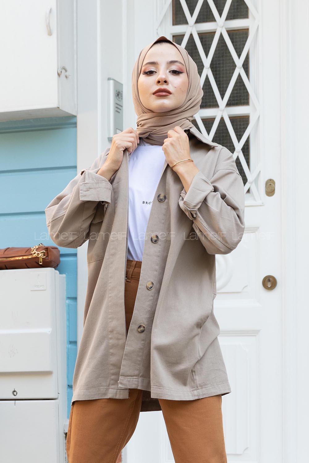 Modalamelif Önü Gizli Düğmeli Tek Cepli Ceket Vizonrengi