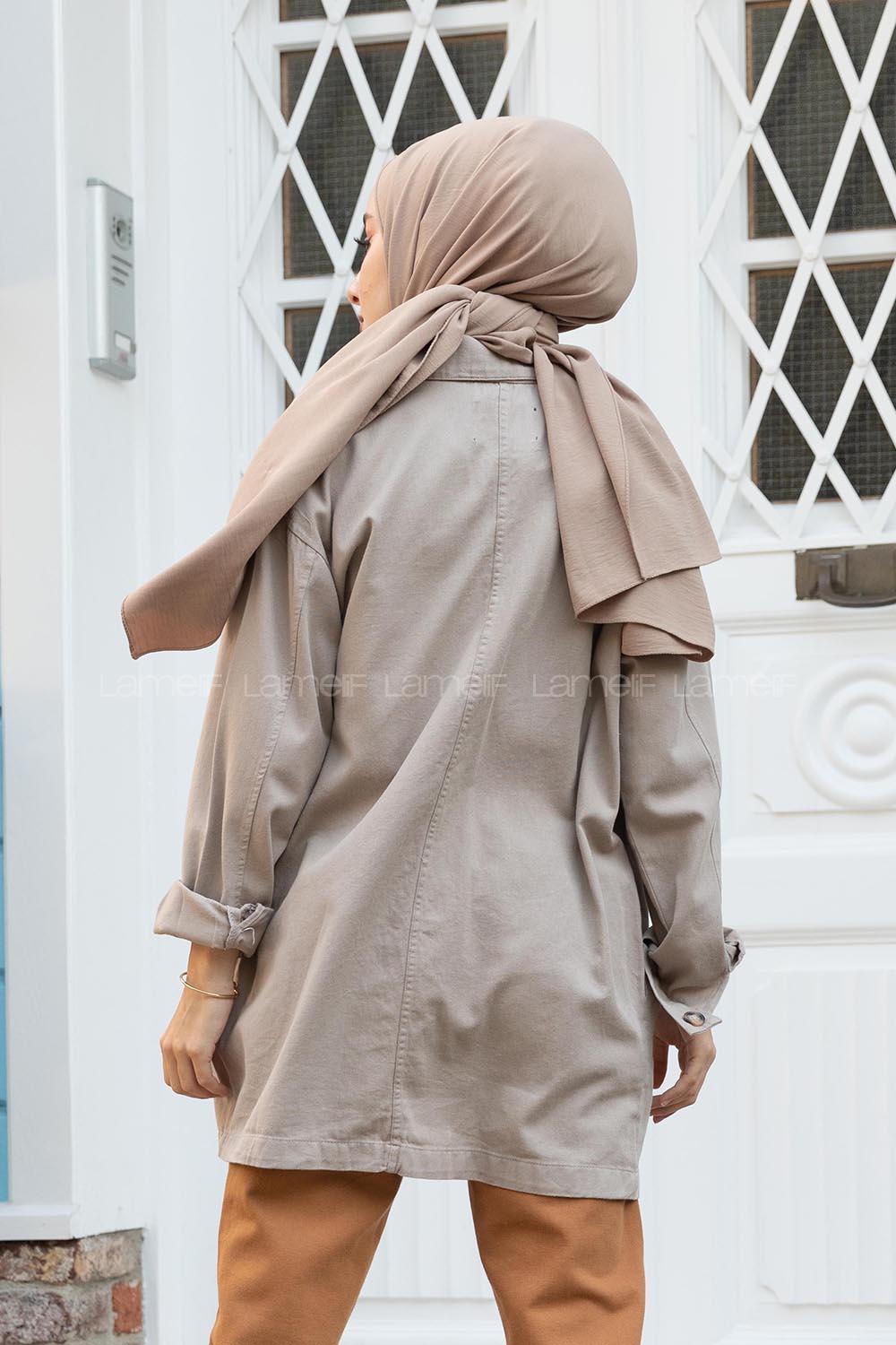 Modalamelif Önü Gizli Düğmeli Tek Cepli Ceket Vizonrengi