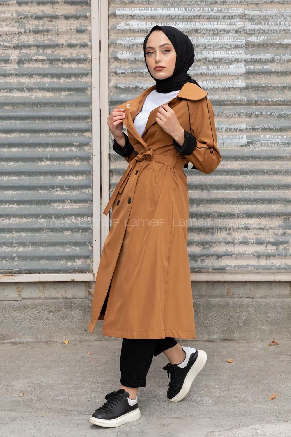 Modalamelif Belden Bağlamalı Biyeli Trenç Taba