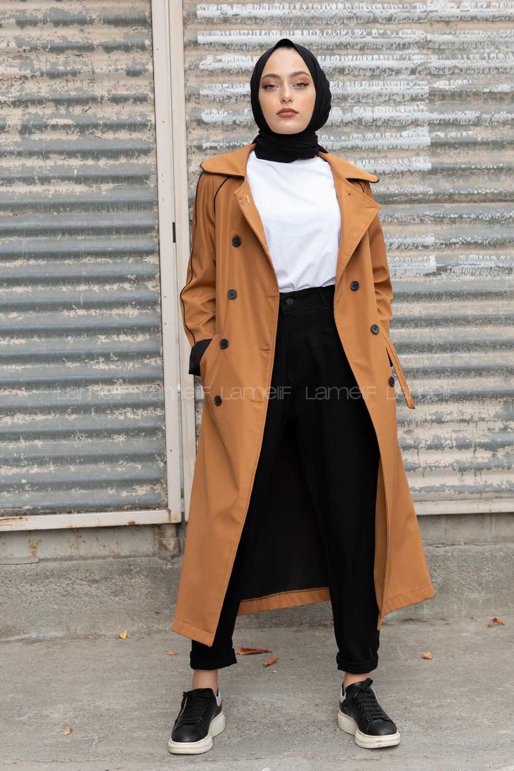 Modalamelif Belden Bağlamalı Biyeli Trenç Taba