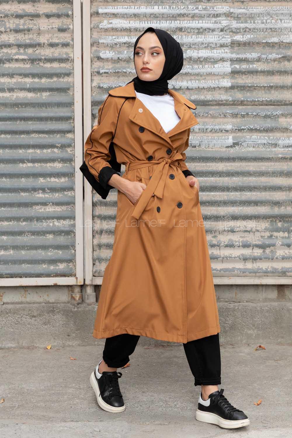 Modalamelif Belden Bağlamalı Biyeli Trenç Taba