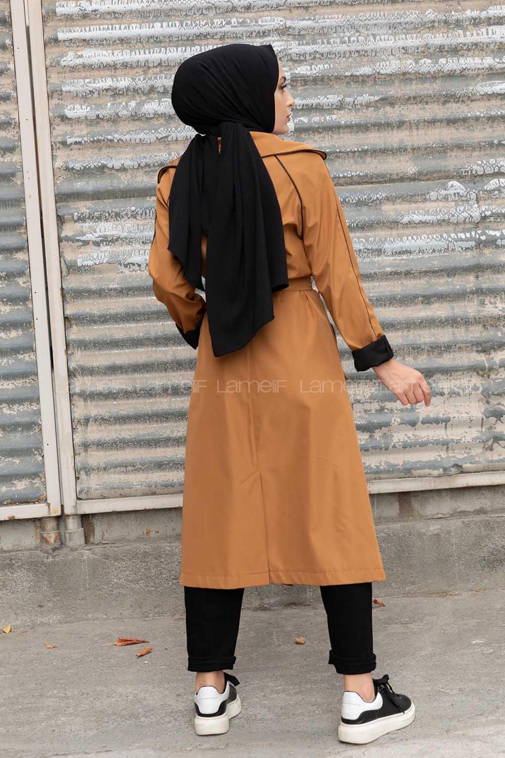 Modalamelif Belden Bağlamalı Biyeli Trenç Taba