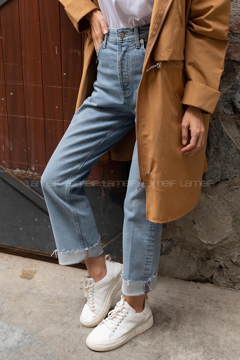 Modalamelif Düşük Bel Paça Kesik Pantolon Açık Mavi