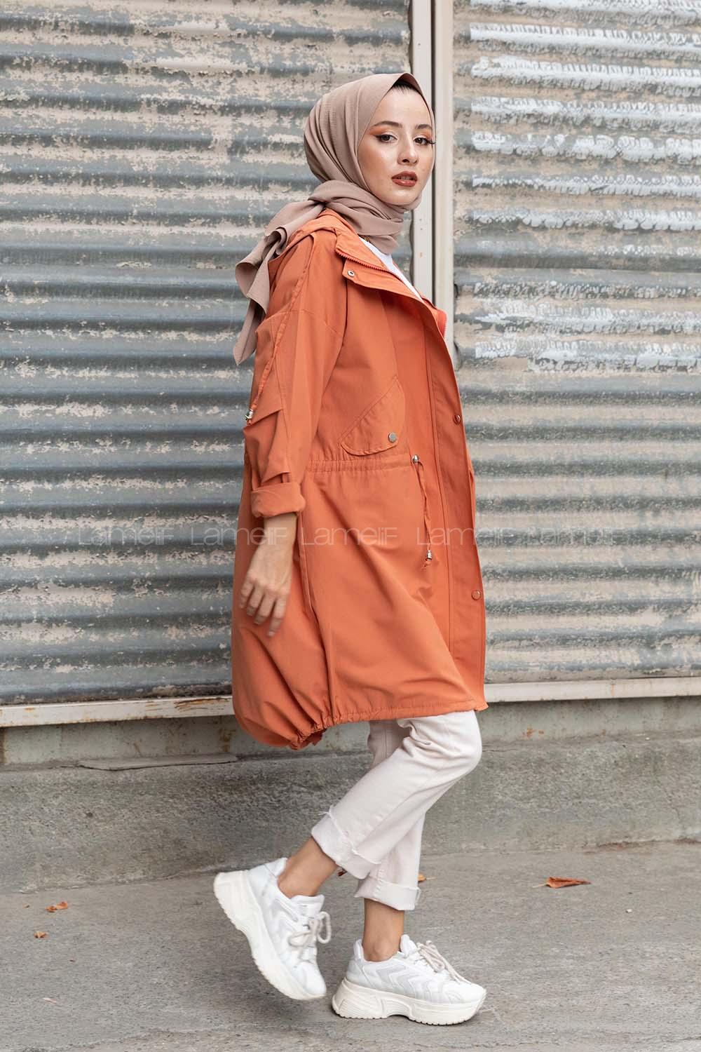 Modalamelif Önü Çıtçıt Düğmeli Kuşgözlü Trenç Kiremit