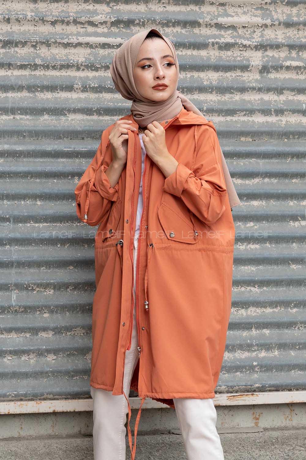 Modalamelif Önü Çıtçıt Düğmeli Kuşgözlü Trenç Kiremit