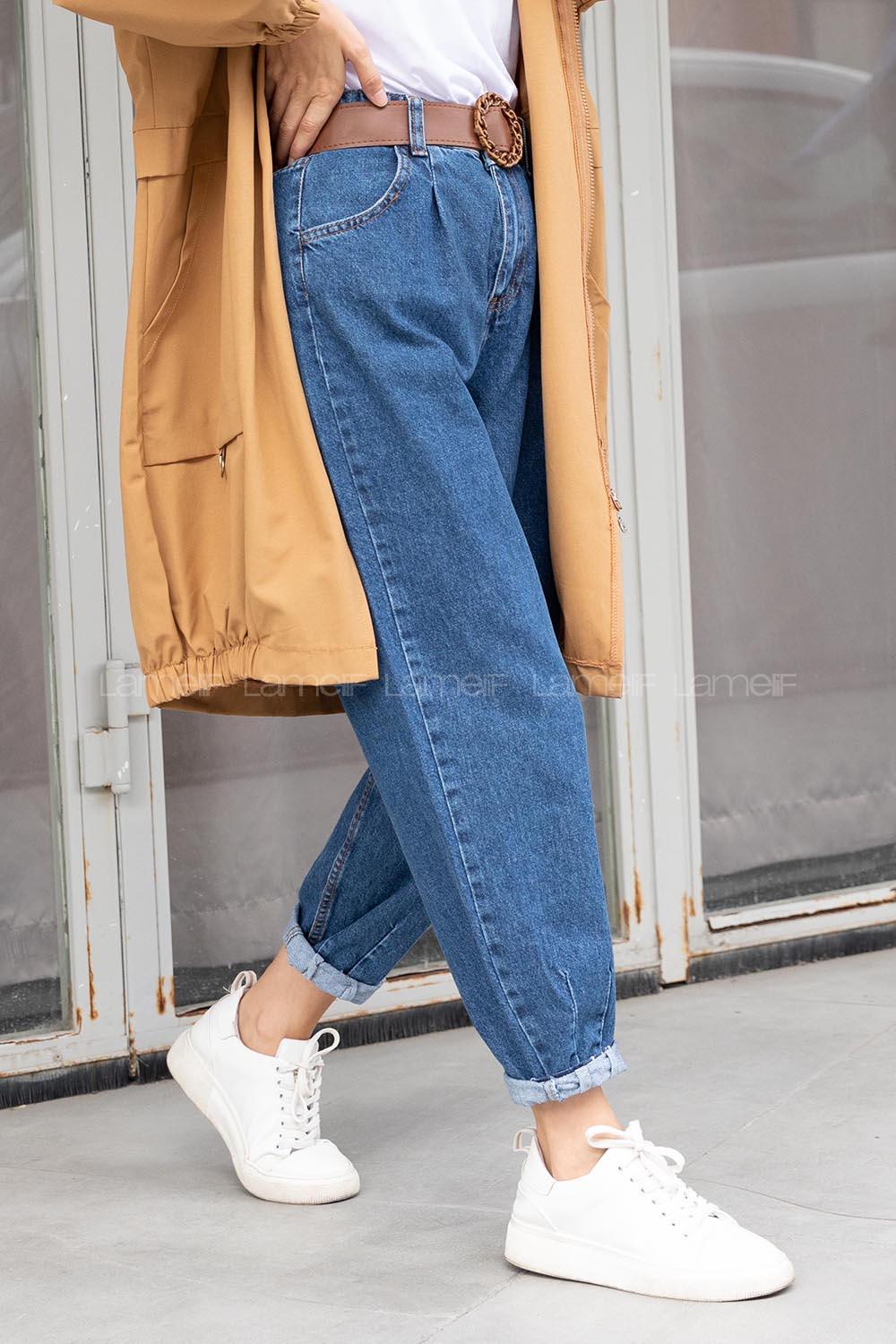 Modalamelif Paça Pensli Kot Pantolon Mavi