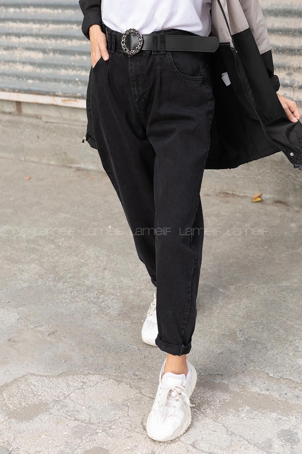 Modalamelif Paça Pensli Kot Pantolon Siyah