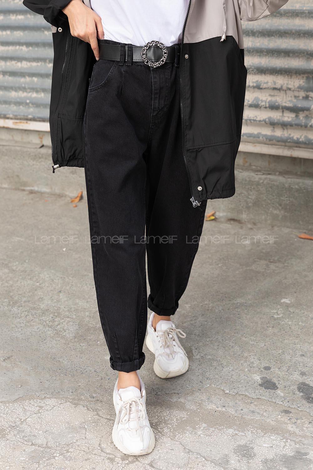 Modalamelif Paça Pensli Kot Pantolon Siyah