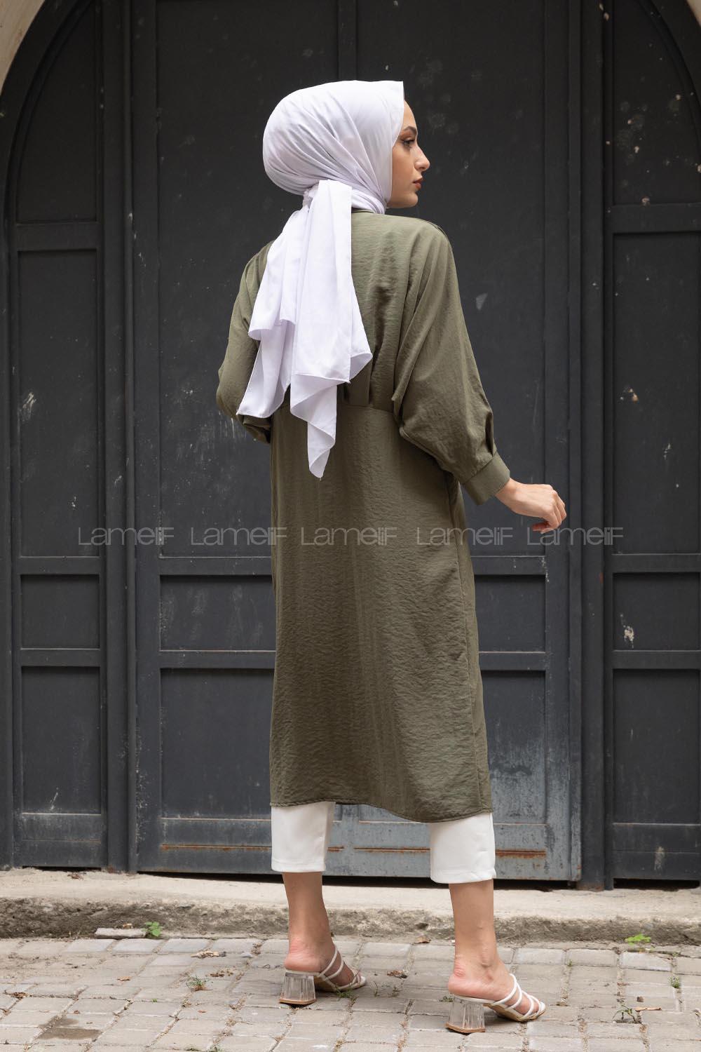 Modalamelif Yarasa Kol Pileli Gömlek Haki