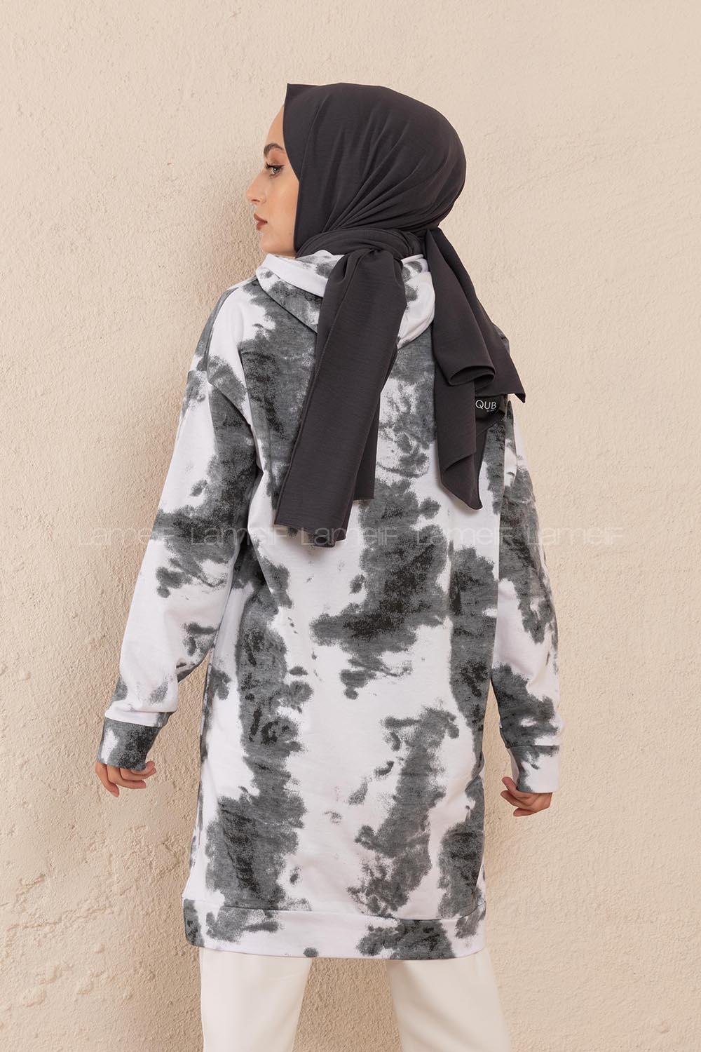 Modalamelif Batik Desen Kapşonlu Sweatshirt  Gri