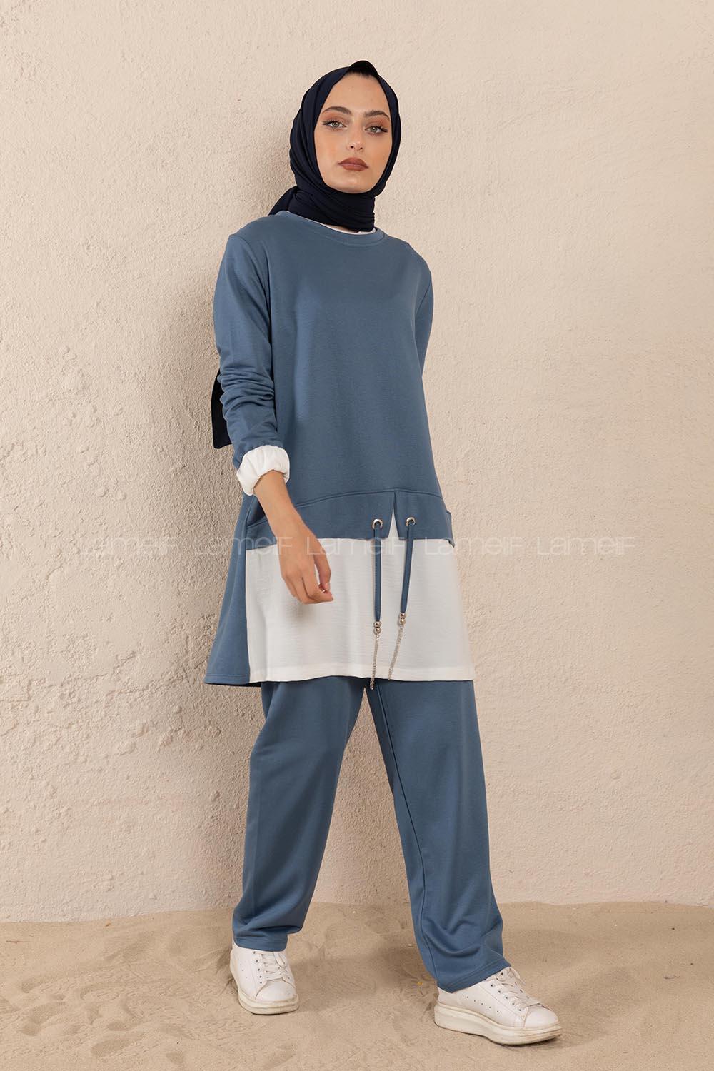 Modalamelif Etek Garnili İkili Takım İndigo