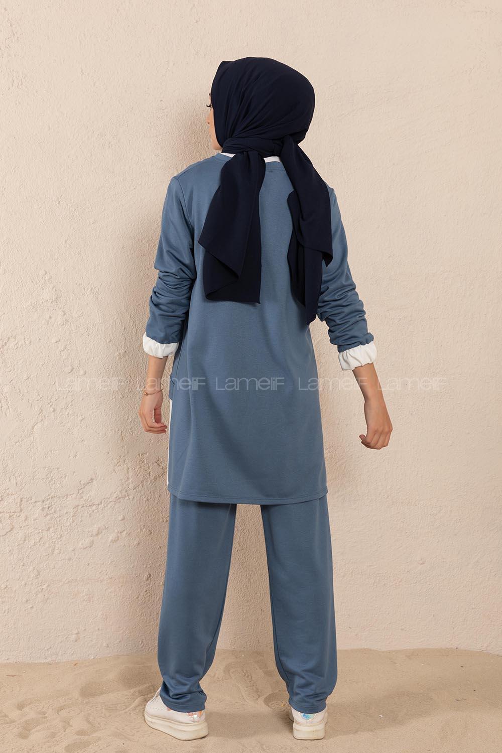 Modalamelif Etek Garnili İkili Takım İndigo