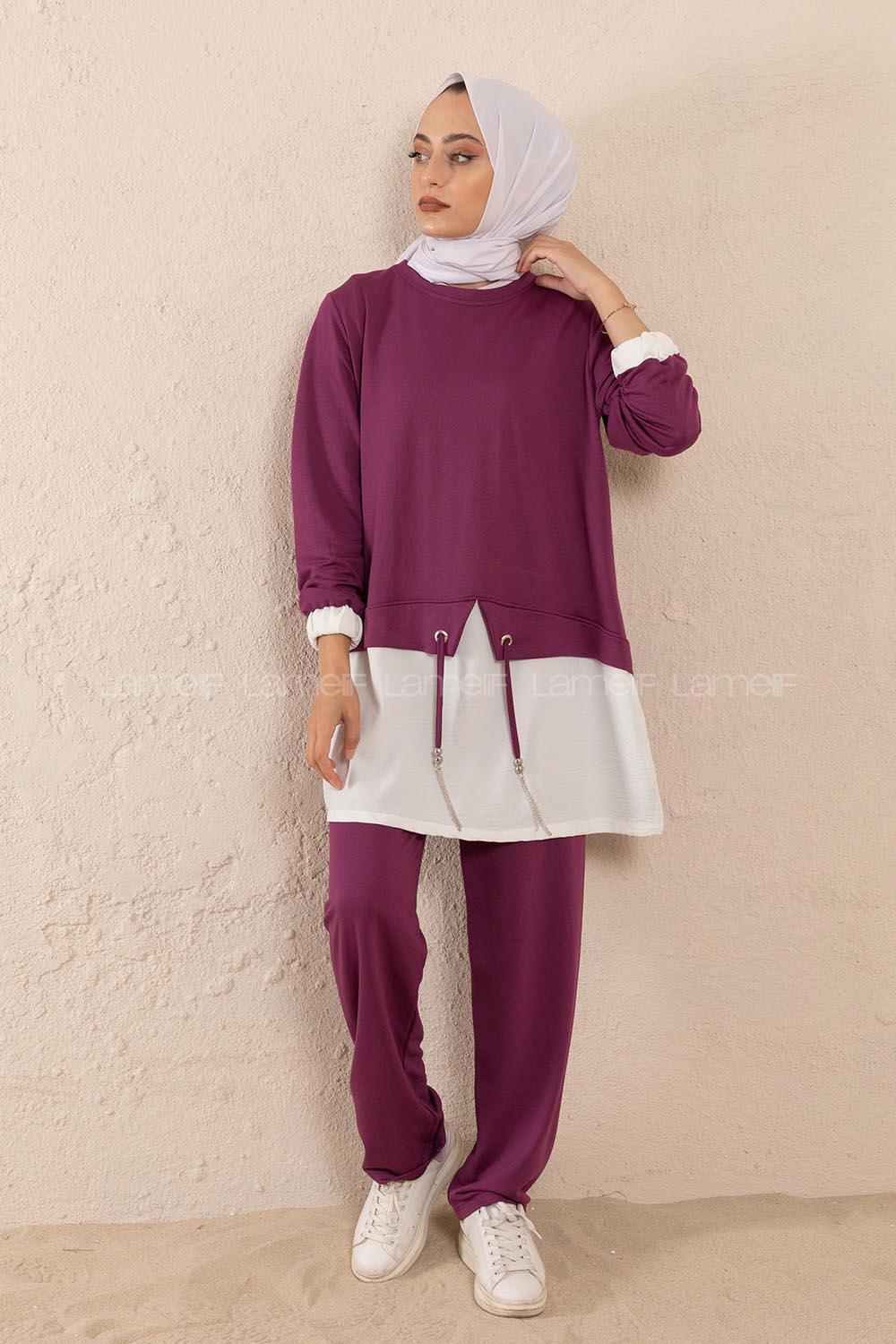 Modalamelif Etek Garnili İkili Takım Mor