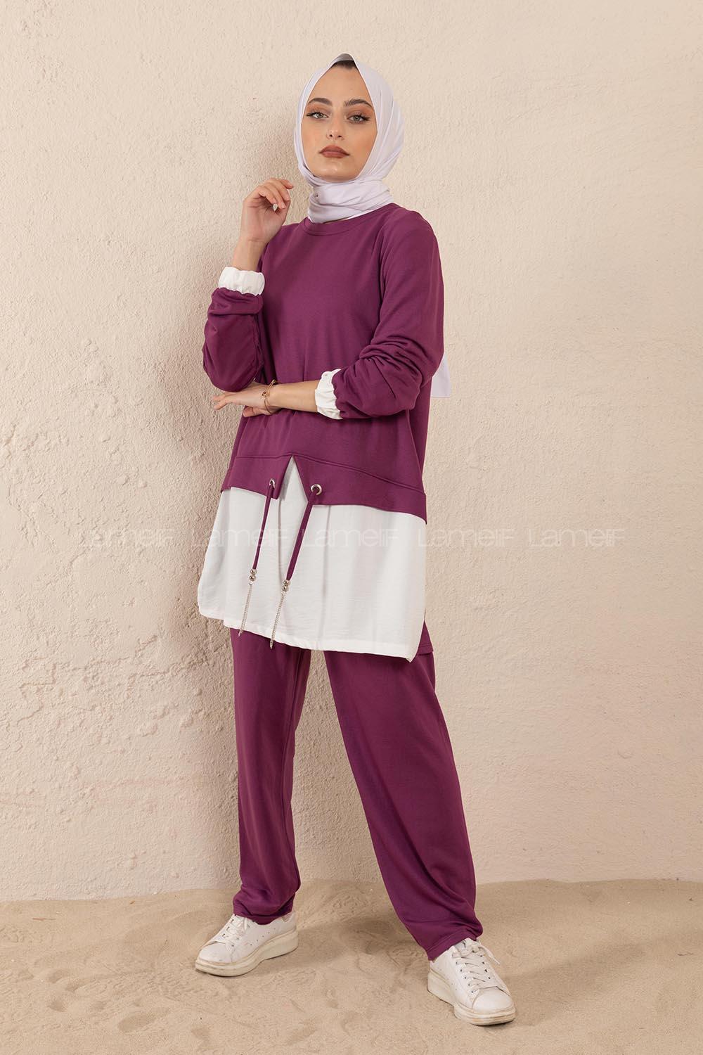 Modalamelif Etek Garnili İkili Takım Mor