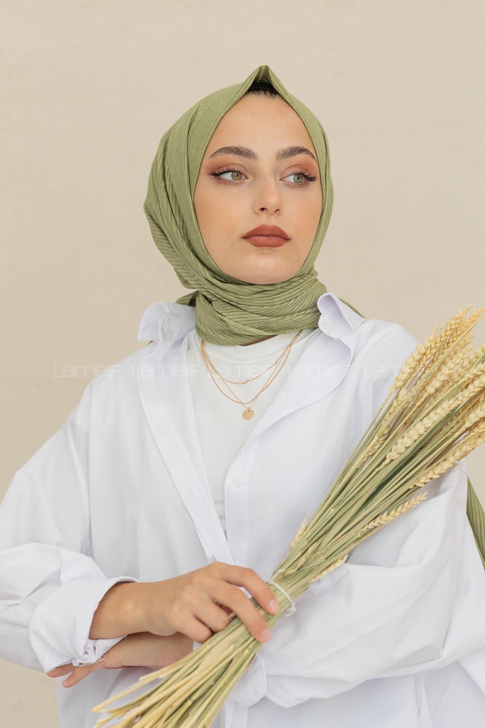 Modalamelif Fıstık Yeşili Stor Desen Şal