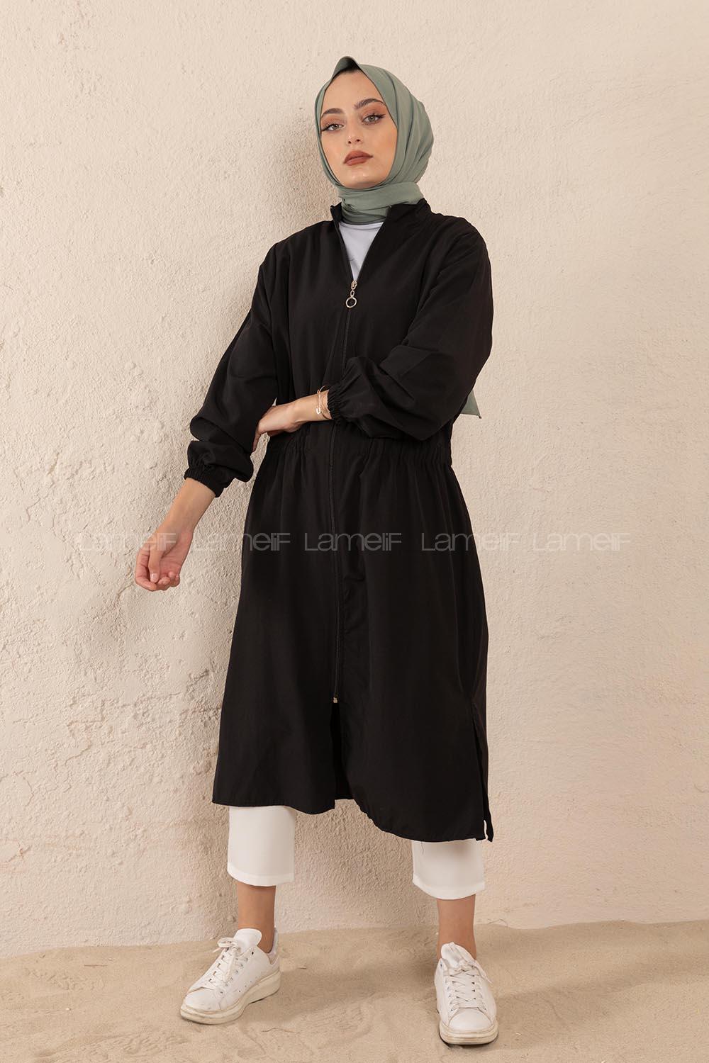 Modalamelif Hakim Yaka Bel Yarım Lastik Kap Siyah