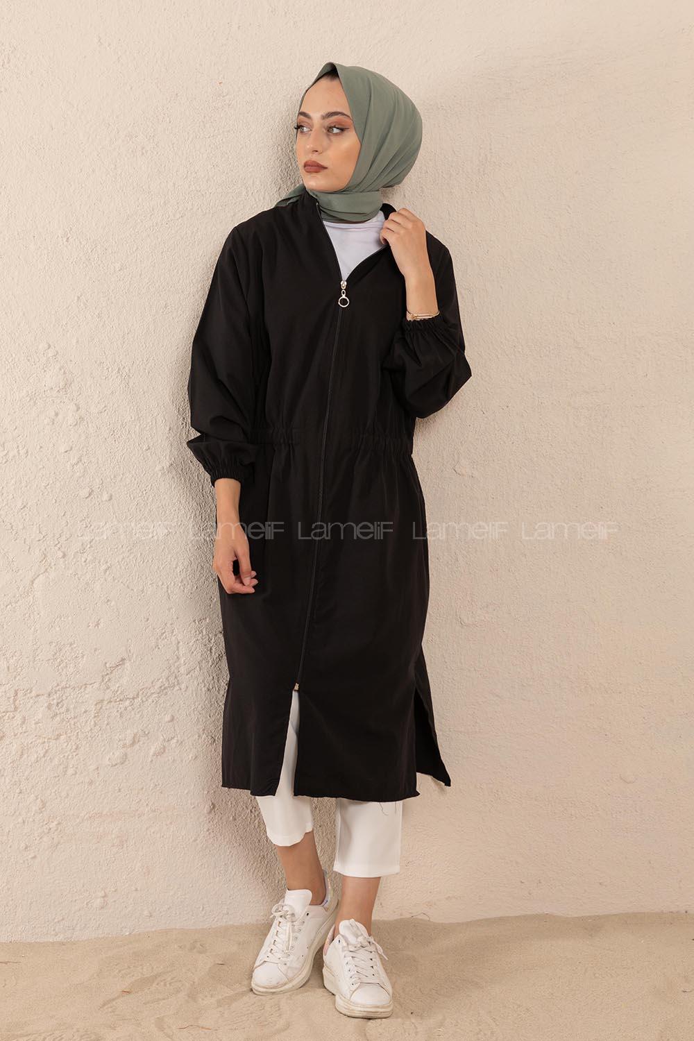 Modalamelif Hakim Yaka Bel Yarım Lastik Kap Siyah