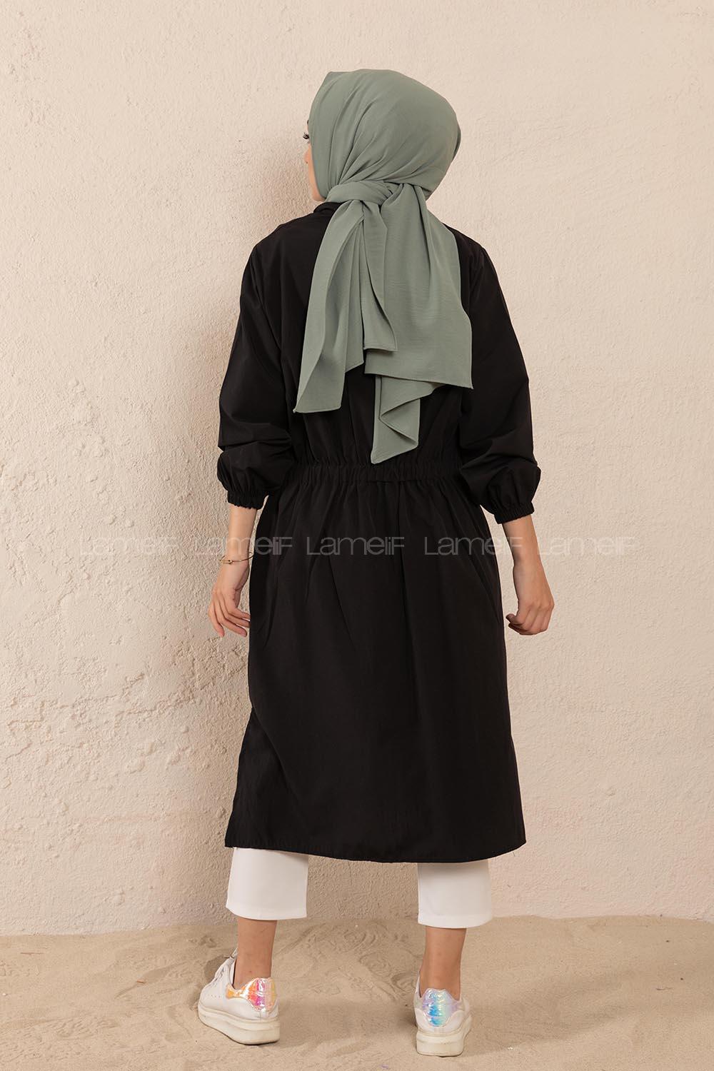 Modalamelif Hakim Yaka Bel Yarım Lastik Kap Siyah