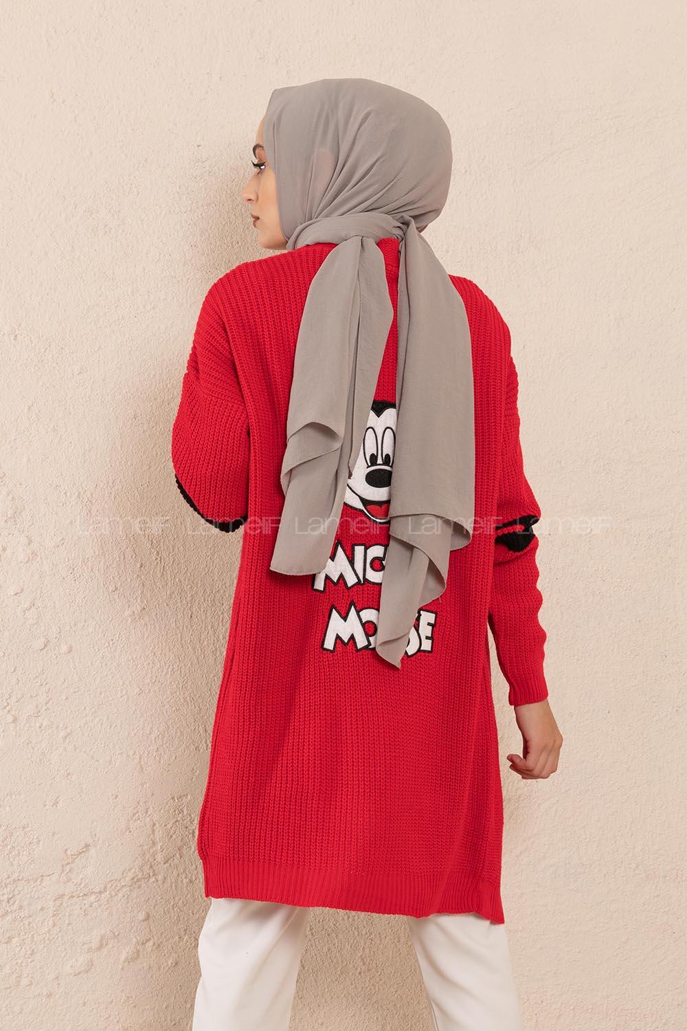 Modalamelif Kol Şeritli Triko Hırka Kırmızı