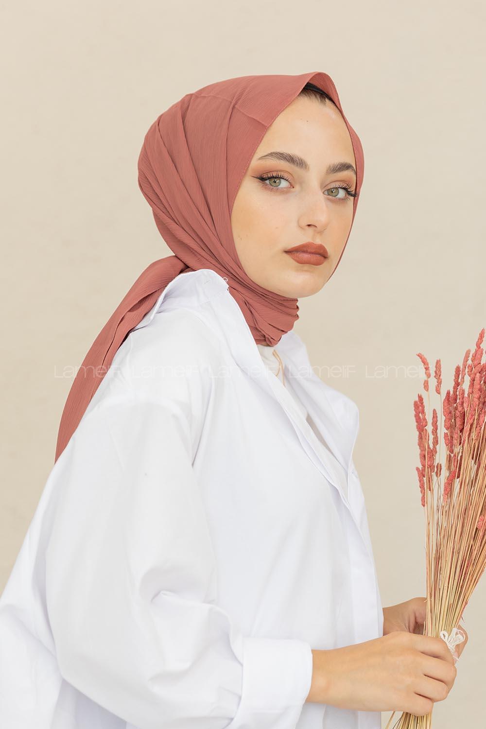 Modalamelif Koyu Mercan Krinkıl Medine İpeği Şal