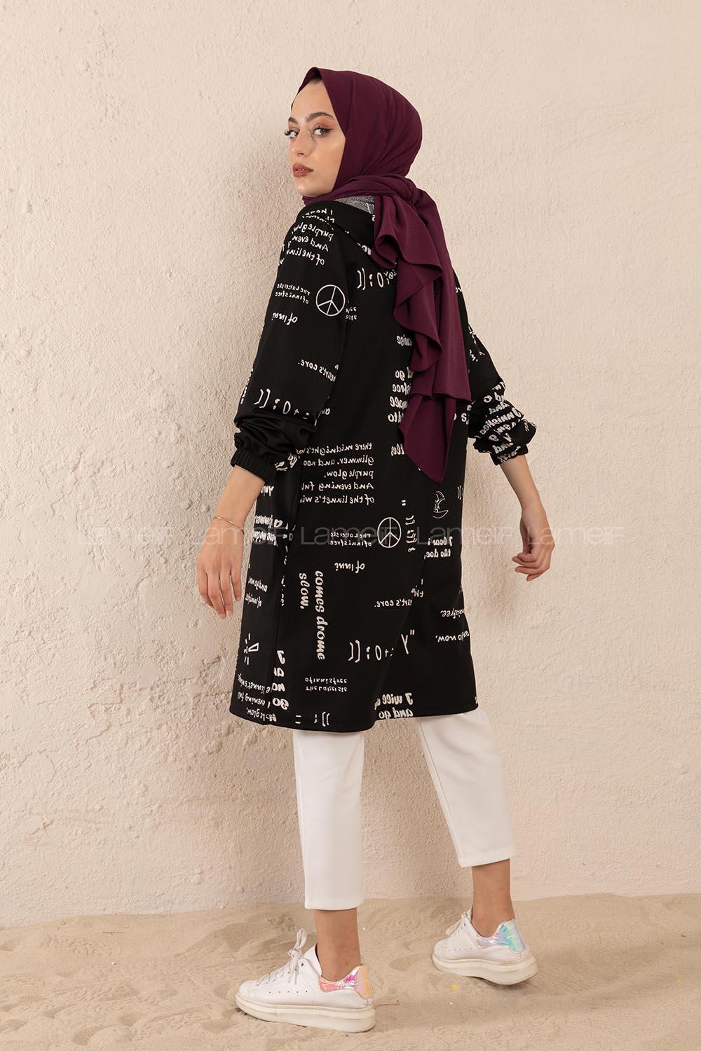 Modalamelif Önü Fermuarlı Kapşonlu Sweatshirt Siyah