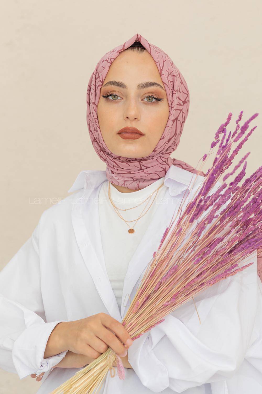 Modalamelif Pudra Rengi Ağaç Dalı Şal