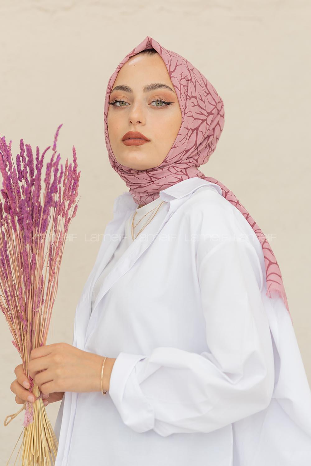 Modalamelif Pudra Rengi Ağaç Dalı Şal