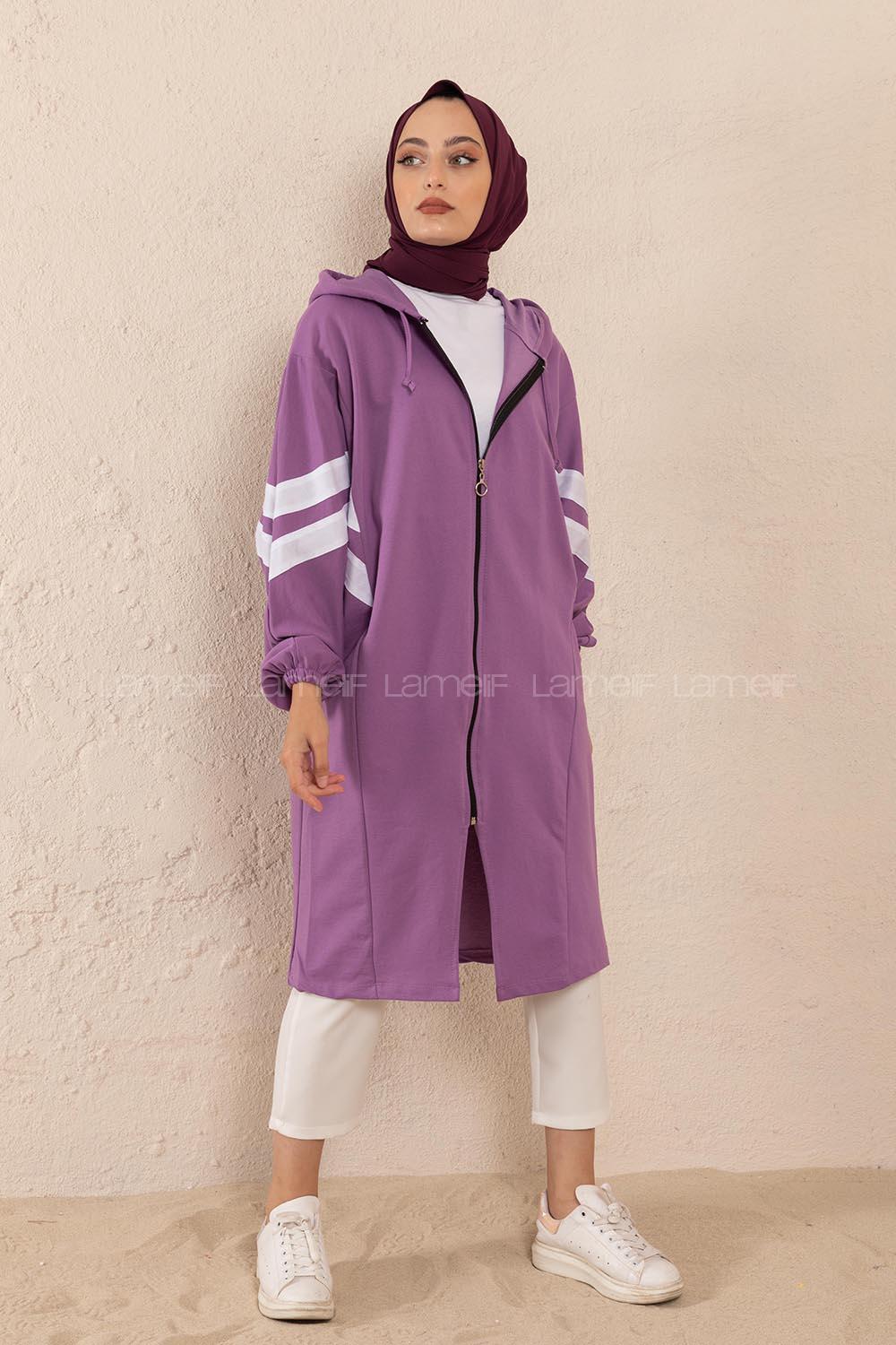 Modalamelif Şerit Detaylı Yarasa Kol Kap Lila