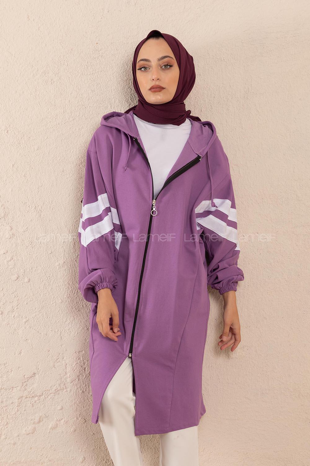 Modalamelif Şerit Detaylı Yarasa Kol Kap Lila