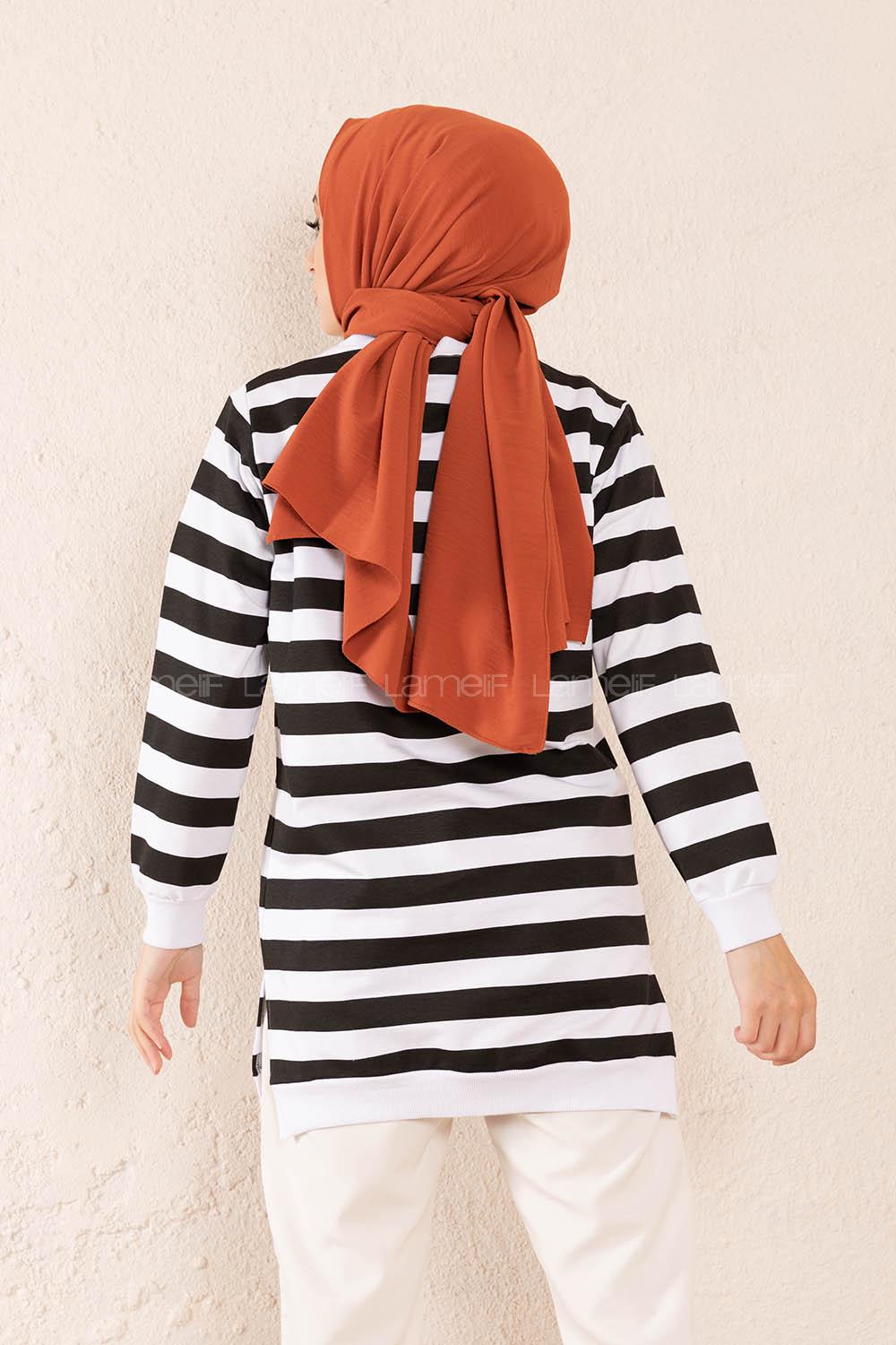 Modalamelif Bisiklet Yaka Çizgili Sweatshit Siyah