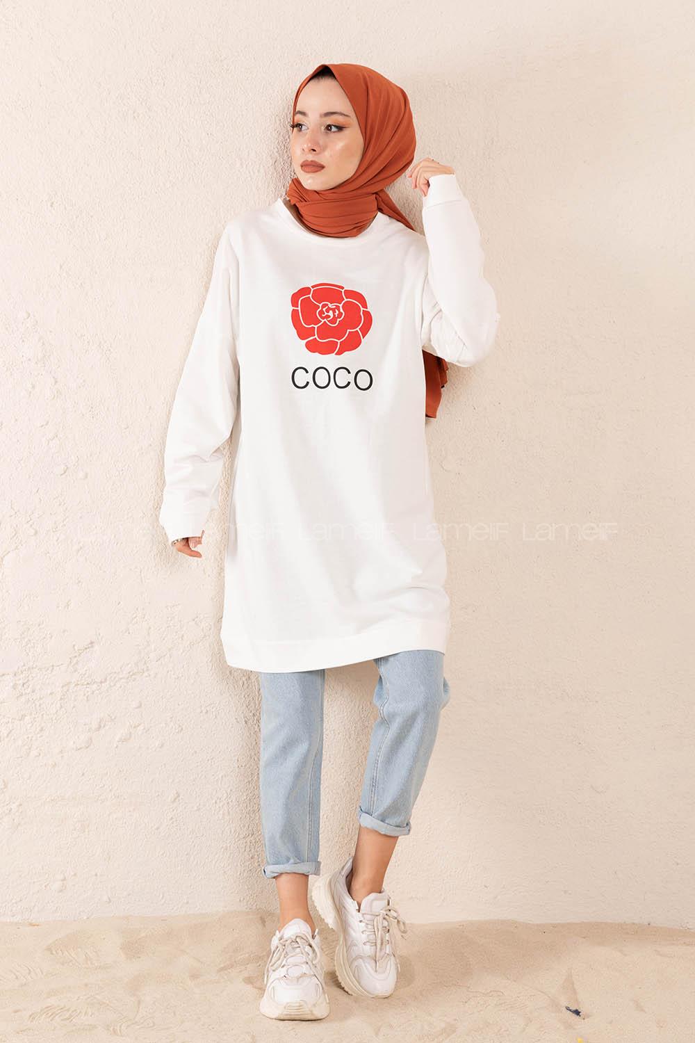 Modalamelif Coco Baskılı Sweatshirt Beyaz