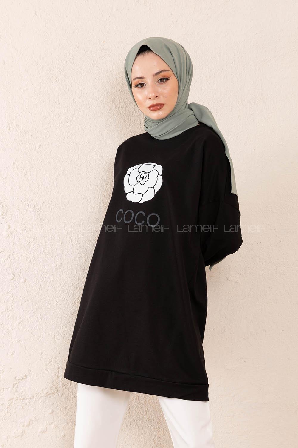 Modalamelif Coco Baskılı Sweatshirt Siyah