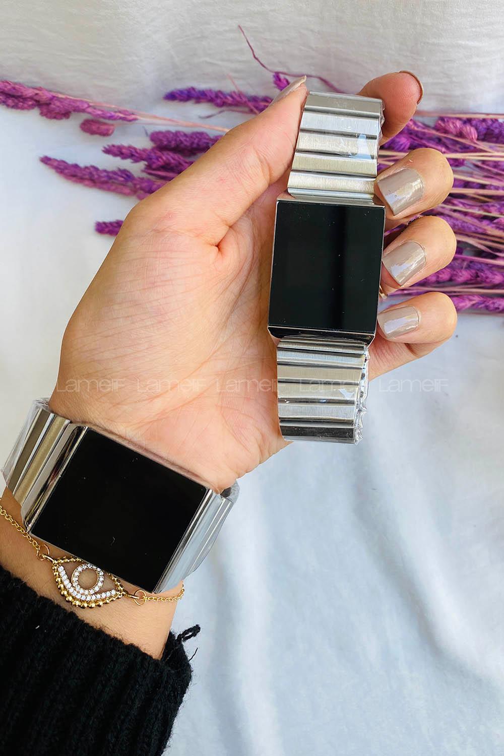 Modalamelif Dokunmatik Led Vintage Gümüş Saat